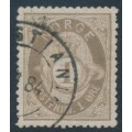 NORWAY - 1877 1øre brown-grey Posthorn (shaded), blurry print, used – Facit # 22a