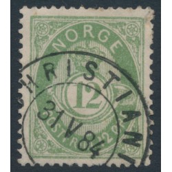 NORWAY - 1884 12øre dull green Posthorn (unshaded, picture height = 21mm), used – Facit # 41