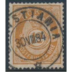 NORWAY - 1883 12øre orange-brown Posthorn (unshaded, picture height = 21mm), used – Facit # 42c