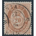 NORWAY - 1882 20øre brown Posthorn (unshaded, picture height = 21mm), used – Facit # 43