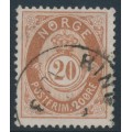 NORWAY - 1882 20øre brown Posthorn (unshaded, picture height = 21mm), 'spot in O', used – Facit # 43