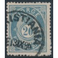 NORWAY - 1883 20øre greenish blue Posthorn (unshaded, picture height = 21mm), used – Facit # 44Bbb