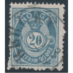 NORWAY - 1883 20øre dull blue Posthorn (unshaded, picture height = 21mm), used – Facit # 44Ba