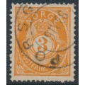 NORWAY - 1886 3øre reddish orange Posthorn (unshaded, picture height = 20mm), used – Facit # 51IIa