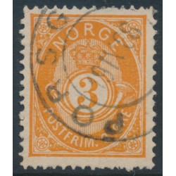 NORWAY - 1886 3øre reddish orange Posthorn (unshaded, picture height = 20mm), used – Facit # 51IIa