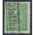 NORWAY - 1907 1Kr light green King Haakon VII (picture size = 16mm x 20mm), used – Facit # 90