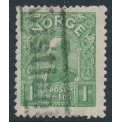 NORWAY - 1907 1Kr light green King Haakon VII (picture size = 16mm x 20mm), used – Facit # 90