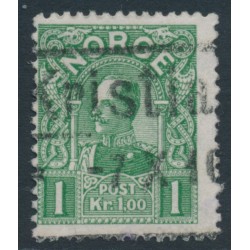NORWAY - 1909 1Kr green King Haakon VII (picture size = 17mm x 21mm), used – Facit # 93