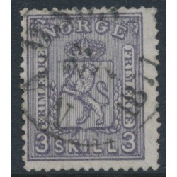 NORWAY - 1868 3Sk grey-violet Coat of Arms, used – Facit # 13a