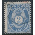 NORWAY - 1872 2Sk grey-blue Posthorn, used – Facit # 17a