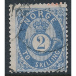 NORWAY - 1872 2Sk grey-blue Posthorn, used – Facit # 17a