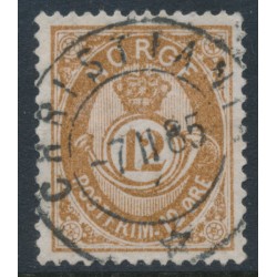 NORWAY - 1883 12øre orange-brown Posthorn (unshaded, picture height = 21mm), used – Facit # 42c
