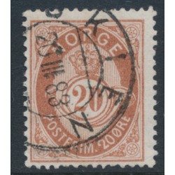 NORWAY - 1882 20øre brown Posthorn (unshaded, picture height = 21mm), used – Facit # 43