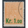 NORWAY - 1905 1.00Kr on 2Sk orange Lion, green overprint, used – Facit # 87a