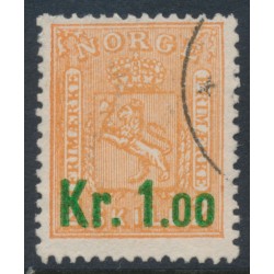 NORWAY - 1905 1.00Kr on 2Sk orange Lion, green overprint, used – Facit # 87a