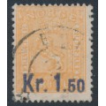 NORWAY - 1905 1.50Kr on 2Sk orange Lion, blue overprint, used – Facit # 88a