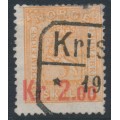 NORWAY - 1905 2.00Kr on 2Sk orange Lion, red overprint, used – Facit # 89a
