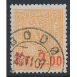 NORWAY - 1905 2.00Kr on 2Sk orange Lion, red overprint, used – Facit # 89a