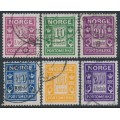 NORWAY - 1921 4øre to 200øre Postage Dues (å betale) set of 6, used – Facit # L13-L18