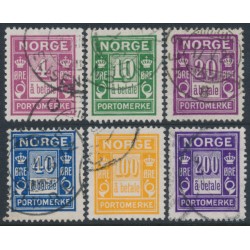 NORWAY - 1921 4øre to 200øre Postage Dues (å betale) set of 6, used – Facit # L13-L18