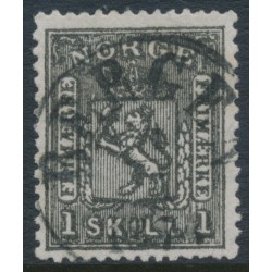 NORWAY - 1868 1Sk black Coat of Arms, used – Facit # 11b