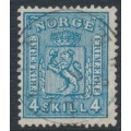 NORWAY - 1867 4Skilling blue Coat of Arms on thick paper, used – Facit # 14a
