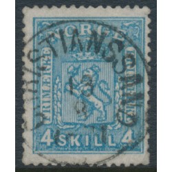 NORWAY - 1868 4Skilling blue Coat of Arms on thin paper, used – Facit # 14b