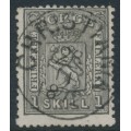 NORWAY - 1868 1Sk black Coat of Arms, used – Facit # 11a