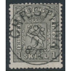 NORWAY - 1868 1Sk black Coat of Arms, used – Facit # 11a