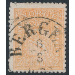 NORWAY - 1867 2Sk yellow-orange Coat of Arms, used – Facit # 12a