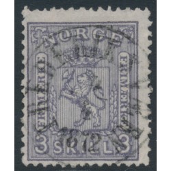 NORWAY - 1868 3Sk grey-violet Coat of Arms, used – Facit # 13a