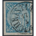 NORWAY - 1855 4 Skilling blue Lion Coat of Arms, used – Facit # 1