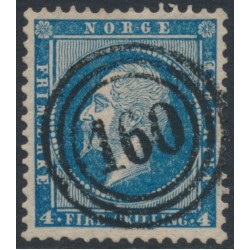 NORWAY - 1856 4Sk blue King Oscar I, used – Facit # 4a