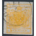 AUSTRIA - 1850 5c orange Coat of Arms, imperforate, Lombardy-Venice, used – Michel # 1Xb