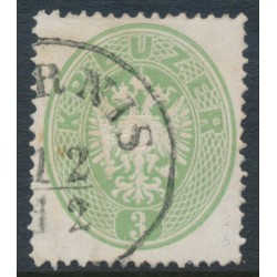 AUSTRIA - 1863 3Kr yellow-green Double-Headed Eagle, perf. 14, used – Michel # 25a