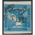 AUSTRIA - 1851 0.6Kr blue Mercury Newspaper Stamp, used – Michel # 6I