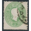 AUSTRIA - 1860 3Kr green Emperor Franz Joseph, perf. 14, used – Michel # 19a