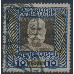 AUSTRIA - 1908 10Kr Emperor Franz Josef Jubilee on white paper, used – Michel # 156w