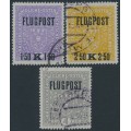 AUSTRIA - 1918 1.50K to 4Kr FLUGPOST o/p set of 3, grey paper, used – Michel # 225x-227x