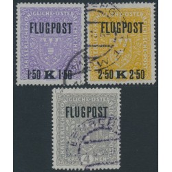 AUSTRIA - 1918 1.50K to 4Kr FLUGPOST o/p set of 3, grey paper, used – Michel # 225x-227x