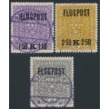 AUSTRIA - 1918 1.50K to 4Kr FLUGPOST o/p set of 3, white paper, used – Michel # 225y-227y