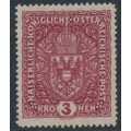 AUSTRIA - 1916 3Kr deep brownish carmine Coat of Arms, plain paper, MNH – Michel # 201I