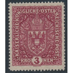 AUSTRIA - 1916 3Kr deep brownish carmine Coat of Arms, plain paper, MNH – Michel # 201I