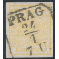 AUSTRIA - 1854 1Kr ochre-yellow Coat of Arms, machine-made paper, used – Michel # 1Yb
