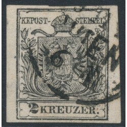 AUSTRIA - 1854 2Kr black Coat of Arms, machine-made paper, used – Michel # 2Ya