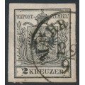 AUSTRIA - 1854 2Kr black Coat of Arms, machine-made paper, used – Michel # 2Ya