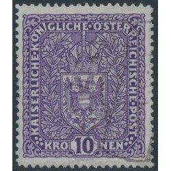 AUSTRIA - 1916 10Kr deep grey-violet Coat of Arms, plain paper, used – Michel # 203Ia