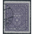 AUSTRIA - 1916 10Kr deep brownish violet Coat of Arms, plain paper, used – Michel # 203Ib