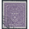 AUSTRIA - 1919 10Kr deep brownish violet Coat of Arms, granite paper, used – Michel # 211IIA