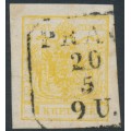 AUSTRIA - 1854 1Kr cadmium-yellow Coat of Arms, type III, used – Michel # 1Yd